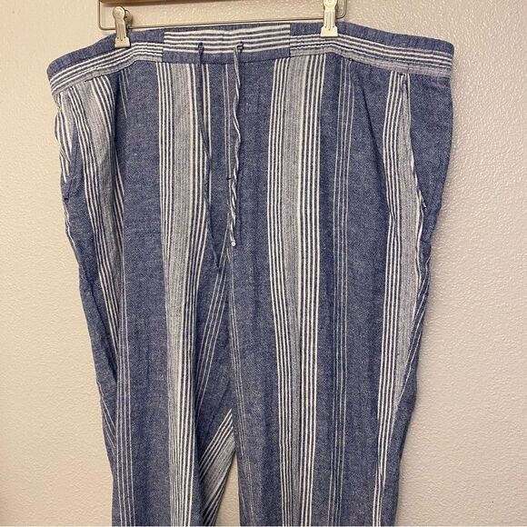 OLD NAVY Linen coastal blue Stripe Wide Leg hi rise pull on palazzo pant XXL - Picture 3 of 13